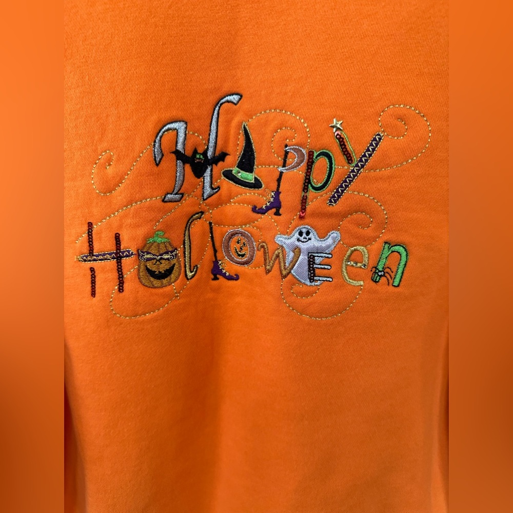 Holiday Editions Happy Halloween Embroidered Sweatshirt Size Medium - Picture 3 of 4